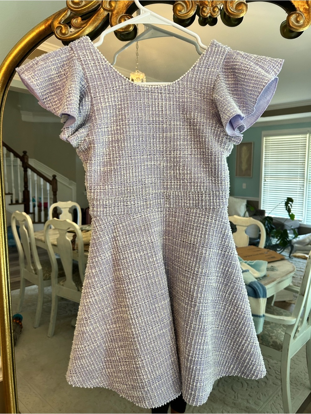 Zunie Girls Size 8 Lavender Tweed Fit & Flare Dress Flutter Sleeve